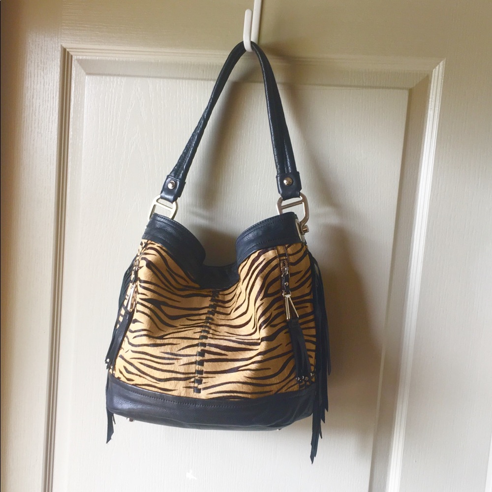B. Makowski zebra print pony hair shoulder bag